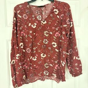 Lane Bryant Floral Long Sleeve Top - Red 14/16